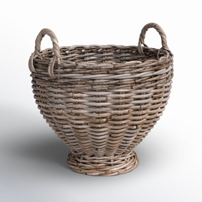 Round Woven Rattan Footed Basket Storage