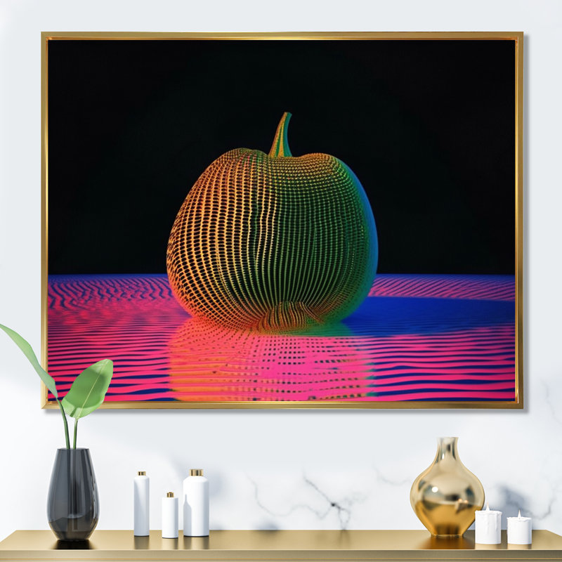 Motif géométrique minimal de pomme - impression, Cadre flottant doré, 16" H x 32" W