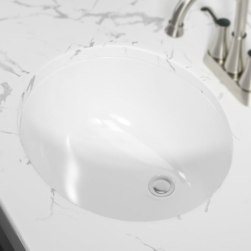 Modern Pure White Ceramic Lavatory Basin Sink - 19"X16" Oval Undermount Bathroom With Overflow, Low Absorption, Acid Resistance, Structure Shape Smooth Surface, No Faucet Holes