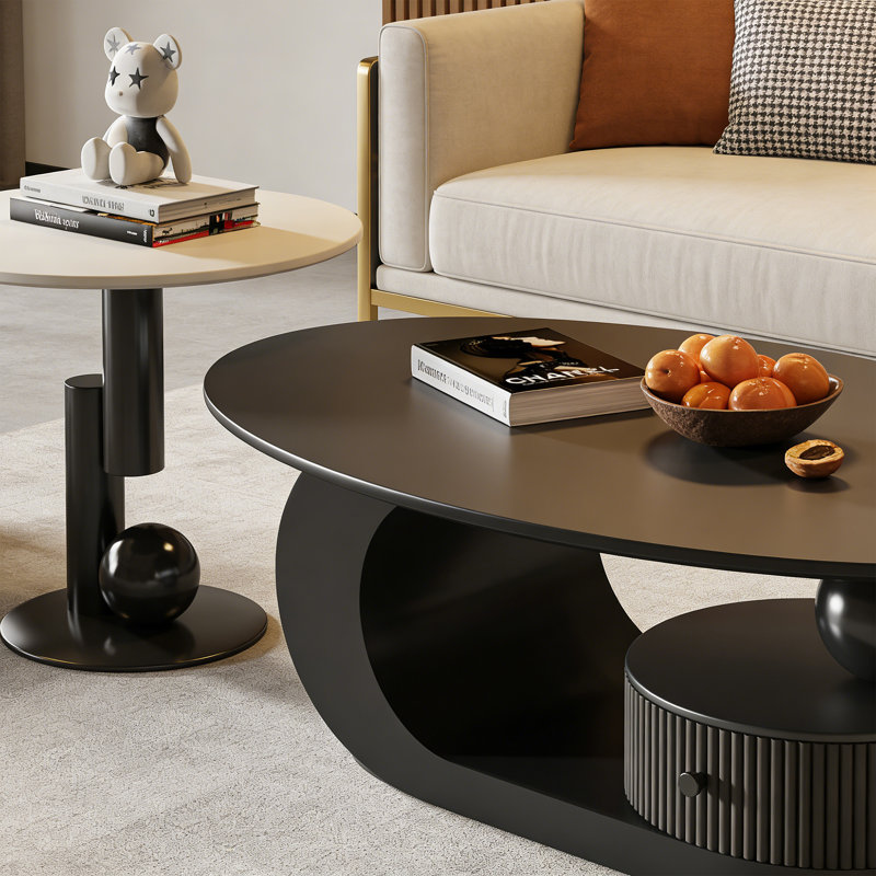 Table basse Carthage, H 15,74 po x L 39,37 po x l 21,65 po, Noir, Blanc/Noir