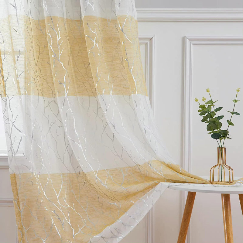 Rideau en polyester Aliceyn, Jaune/blanc, L 52 po x L 63 po