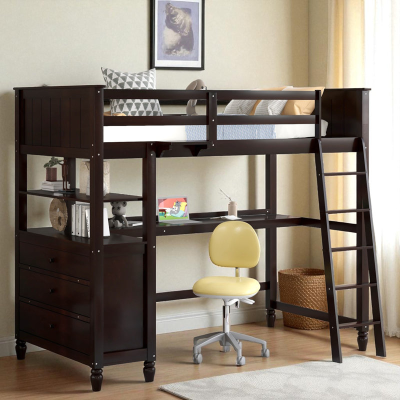 Havannah Kids Loft Bed with Desk and Drawers, Twin, Gray