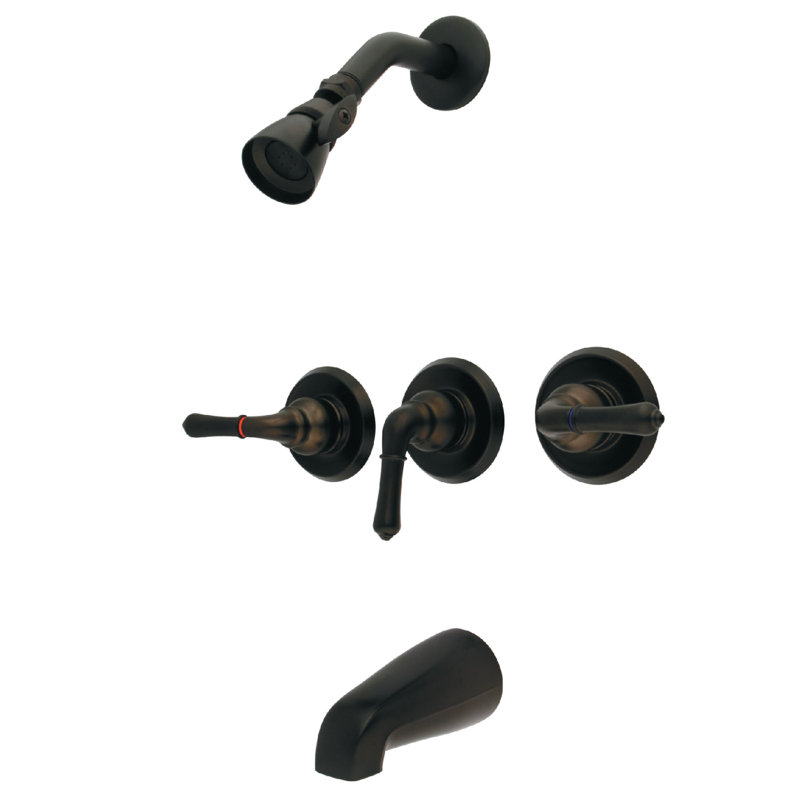 Oil Rubbed Bronze Triple-Handle Wall Mounted Tub and Shower Faucet