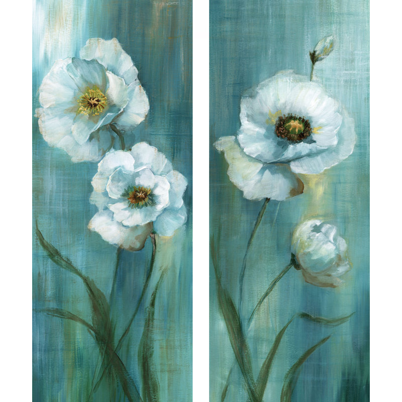 Forest Blossoms Green and White Canvas Wall Art Set