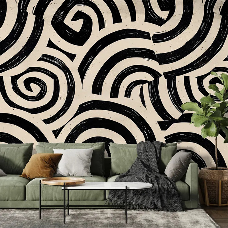 «Bold Spiral Abstraction» sur toile beige, L 108 po x l 96 po