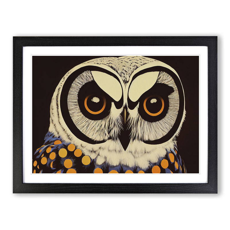 Electrifying Owl - Single Picture Frame Painting, 46cm H x 64cm W x 2cm D, Black 