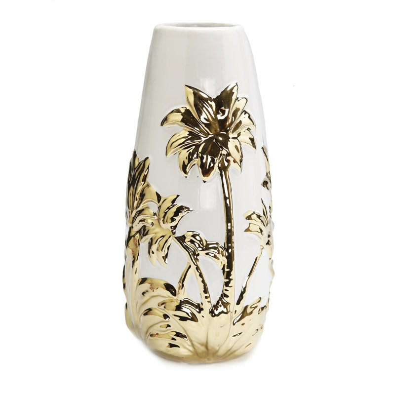 Vase en porcelaine blanche à motif d'arbre doré
