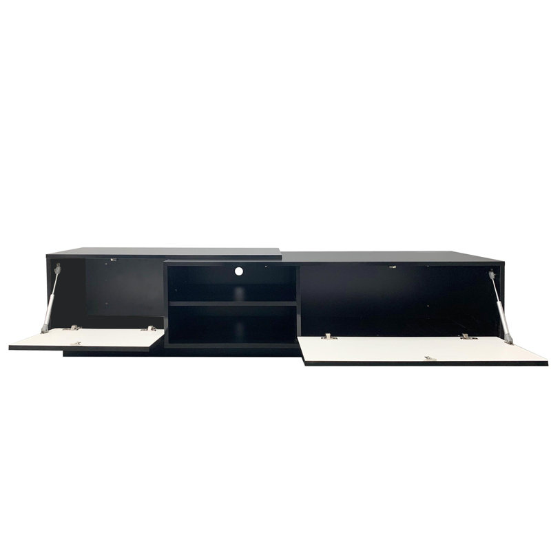 Barcomb Unfinished Floating TV Stand for TVs up to 88", Black/Glossy black