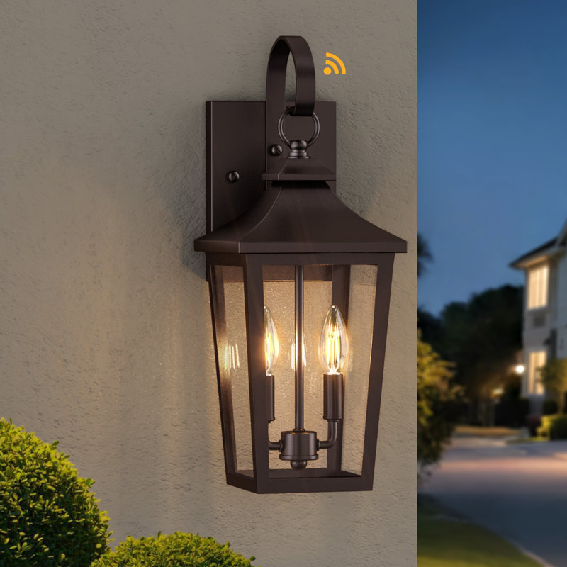 Abarca 20''H Iron Oil Rubbed Bronze ETL Tempered Glass Outdoor Wall Light with Dusk to Dawn, Oil Rubbed Bronze