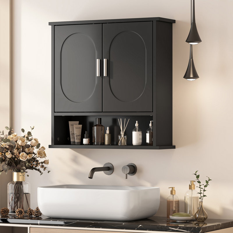 Armoire de salle de bain murale blanche, Noir
