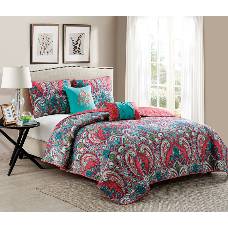 Casa Real Multi-Color Reversible Microfiber King Quilt Set