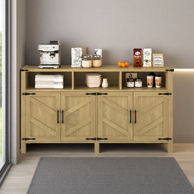 59'' Modern 4-Door Sideboard Buffet With Power Outlets & USB Ports, Adjustable Shelves And Half-Open Storage Cabinet