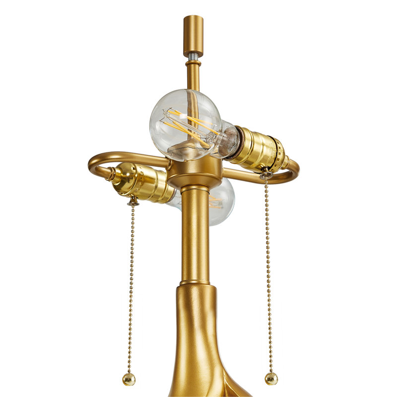 Set of 2 – 23" Modern Gold Table Lamps with Dual Heads, USB Ports, Marble Base and Free Bulbs for Bedroom or Living Room