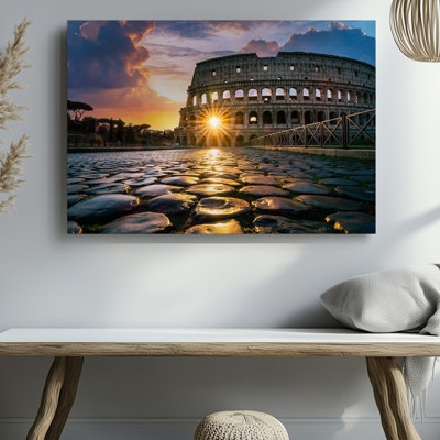 Canvas A Stunning View Of The Colosseum In Rome Captured At Wall Art Sunset With The Sun Setting Directly Behind The Ancient Structure Canvas Wall Art