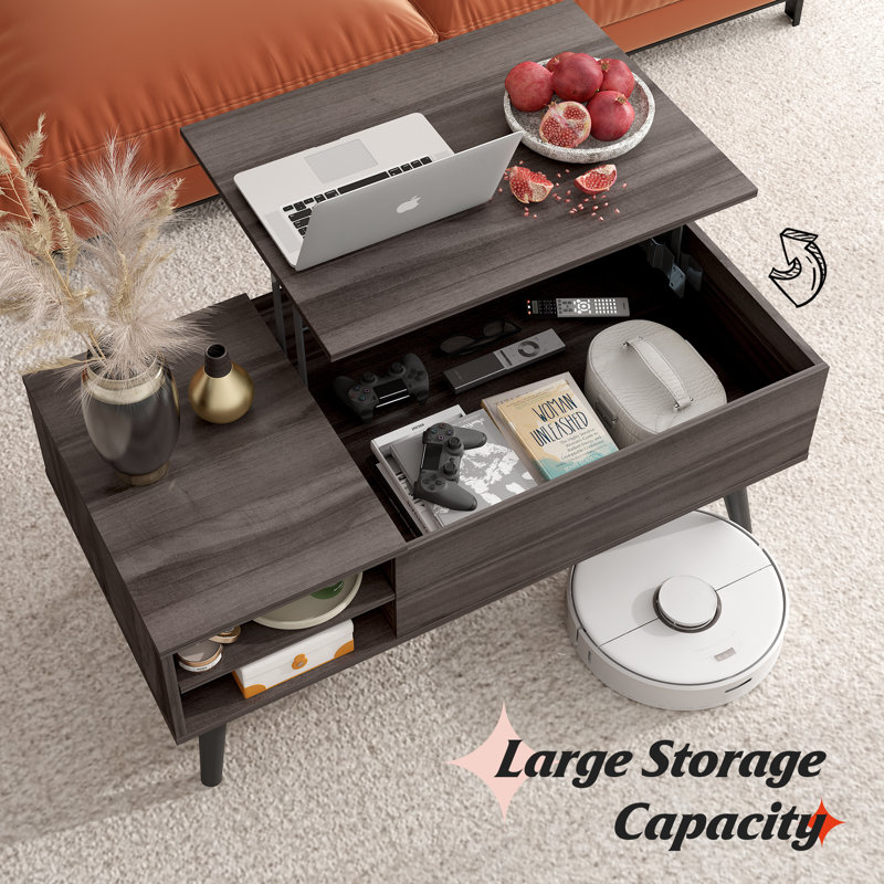 Aravis Lift Top Coffee Table with Storage for Living Room,With adjustable Shelf, Wood, Gray