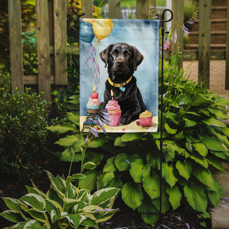 Drapeau de jardin «Happy Birthday», Labrador Retriever noir
