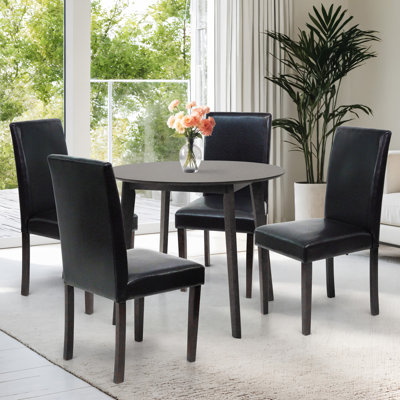 3 Piece Dining Table Set, 2 Classic Style Solid Wood Upholstered Chairs w Round Dining Table