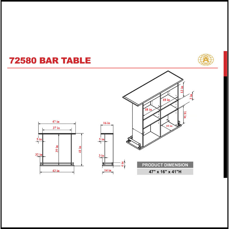 White High Gloss 6-Shelf Bar Table