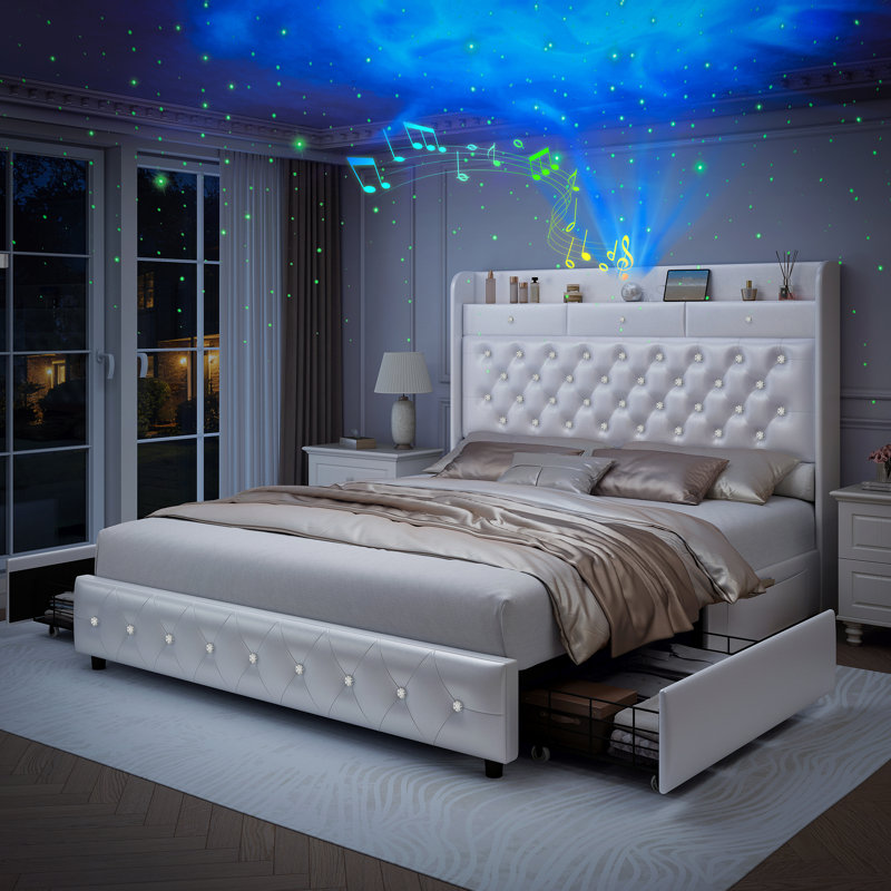 Upholstered Bed, King(5'), White