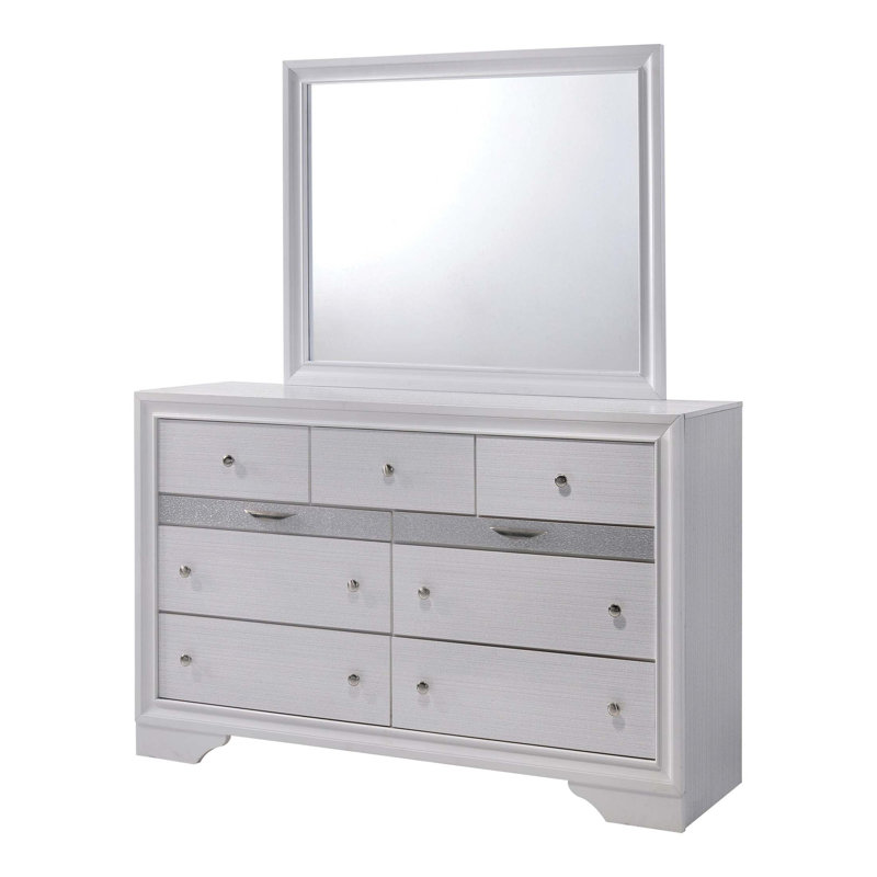 Commode glamour avec miroir, tiroir à bijoux caché et détails en queue d'aronde anglaise pour un rangement élégant dans la chambre à coucher
