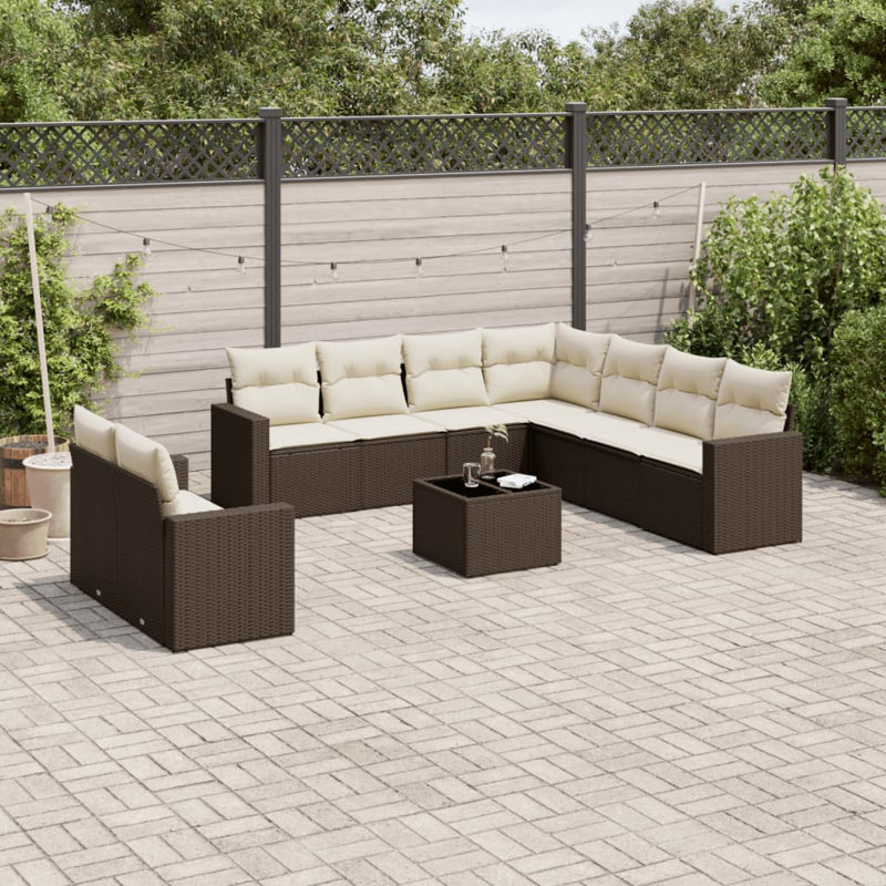 Ensemble de canapé de jardin en rotin PE brun Vidaxl, acier thermolaqué, verre trempé