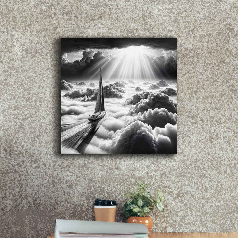 «Dream Sail B & w» par Rey Klimt, art mural sur toile, 18 po x 18 po, H 18 po x l 18 po