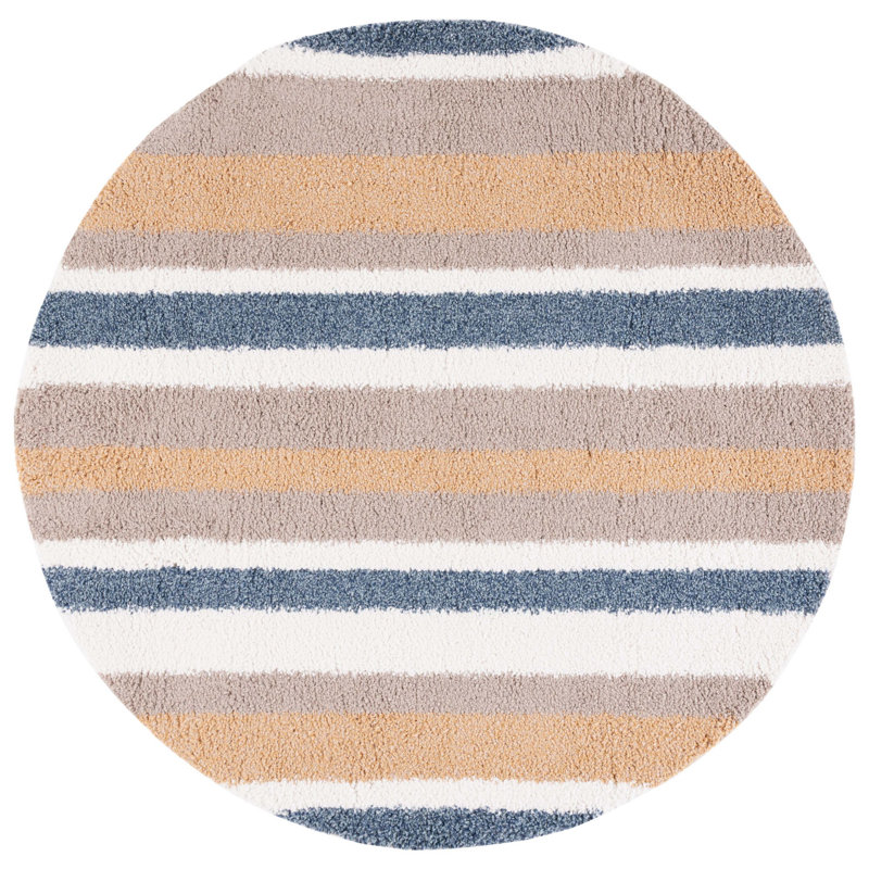 Calico Shag Performance Striped Rug, Round 6'7"