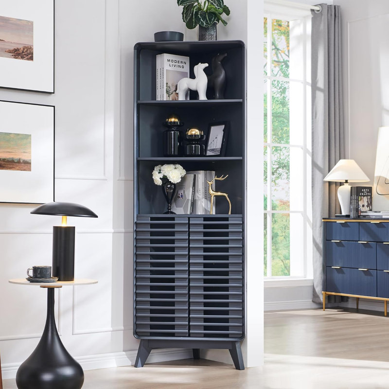 Freestanding Bathroom Cabinet, Corner Storage  Cabinet With Hidden Locker Underneath, Dark Gray