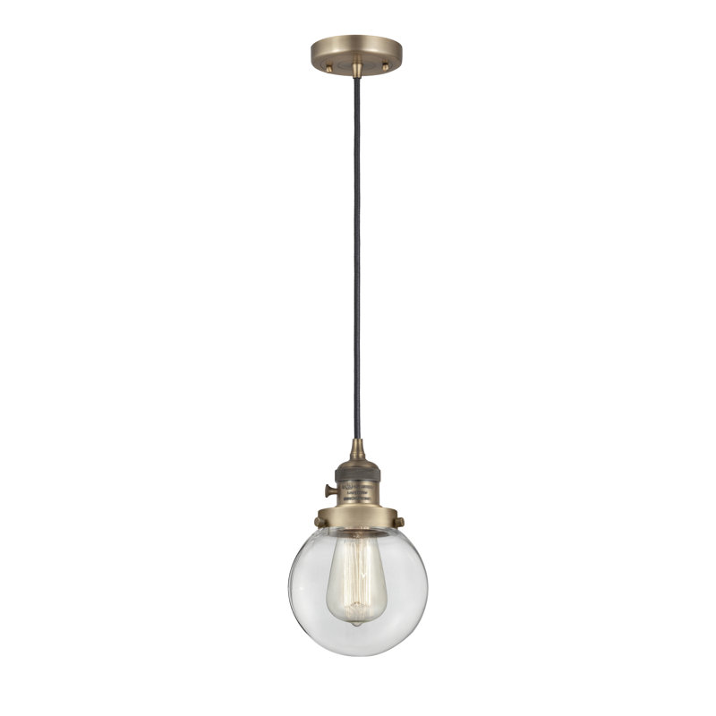Luminaire suspendu sphère 1 lumière Lorri, H 129,25 po x l 6 po x P 6 po, Clair, Laiton brossé