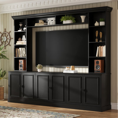 97.4"W Elegant 4-Piece Wall Unit Entertainment Center With Bookshelf For Tvs Up To 70", Versatile TV Stand With Adjustable Shelf, Mid-Century Media Console For Living Room