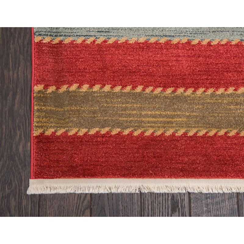 Tapis à motif rayé rouge Frederica, Rond 12 pi 2 po