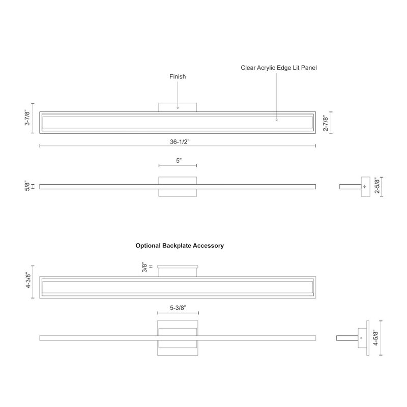 Sleek Chrome 36.5" Rectangular LED Bath Bar with Dimmable Light