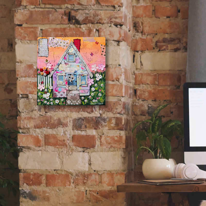  «Sweet Sunset Cottage» par Carrie Sharp, art mural sur toile, 12 po x 12 po, H 12 po x l 12 po