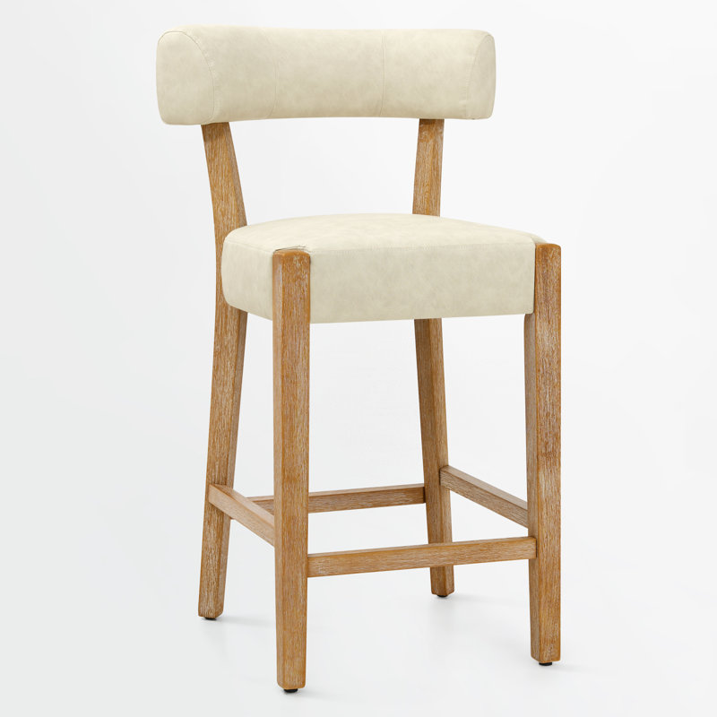 26" Mid-century Modern Faux Leather Counter Height Barstool, 4, Beige Faux Leather / Natural Frame
