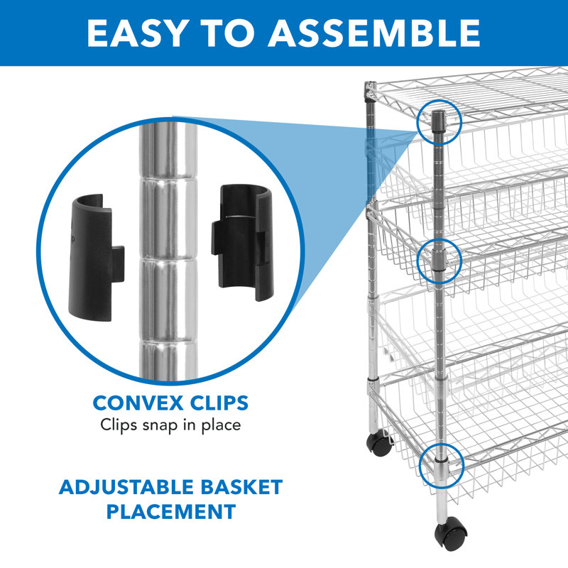 Silver 3-Tier Steel Rolling Utility Cart with Lockable Wheels