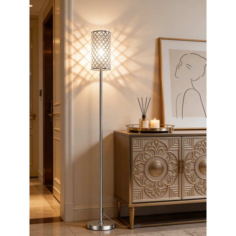 Modern Crystal Floor Lamp With Adjustable CCT LED Bulb - Silver Standing Lamp For Living Room And Bedroom Elegant Home Decor Lighting