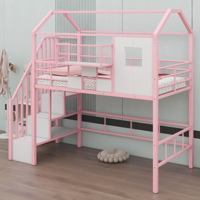 Metal Loft Bed With Roof Design And A Storage Box