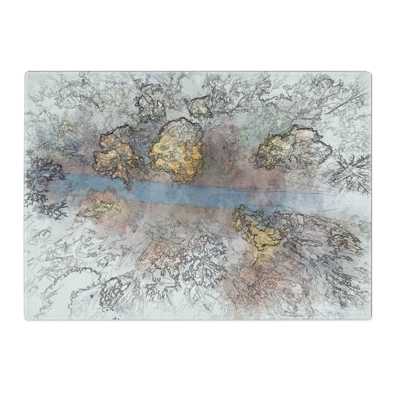 Tempered Glass Autumn Road Sketch Chopping Board, 28.5 cm x 39 cm