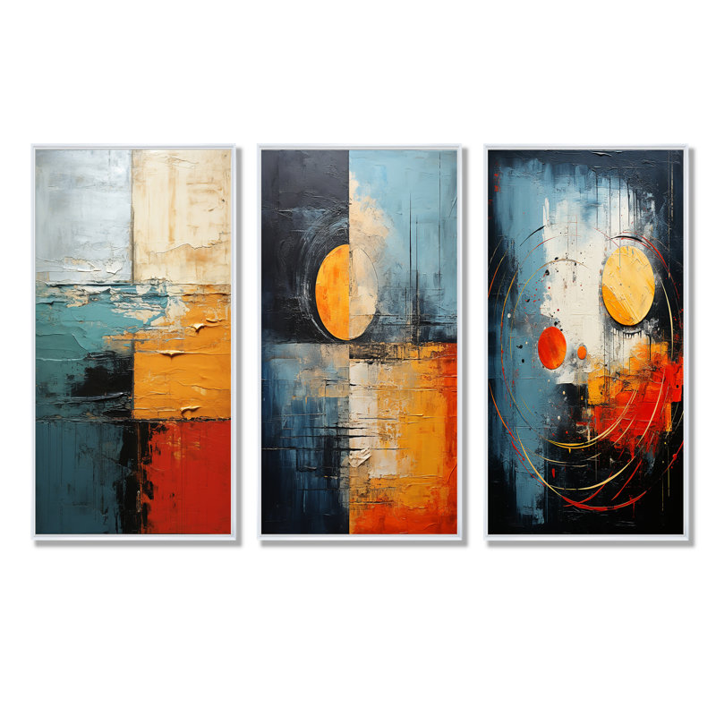 Goûts abstraits rouges et bleus, Cadre flottant blanc, H 28 po x l 36 po