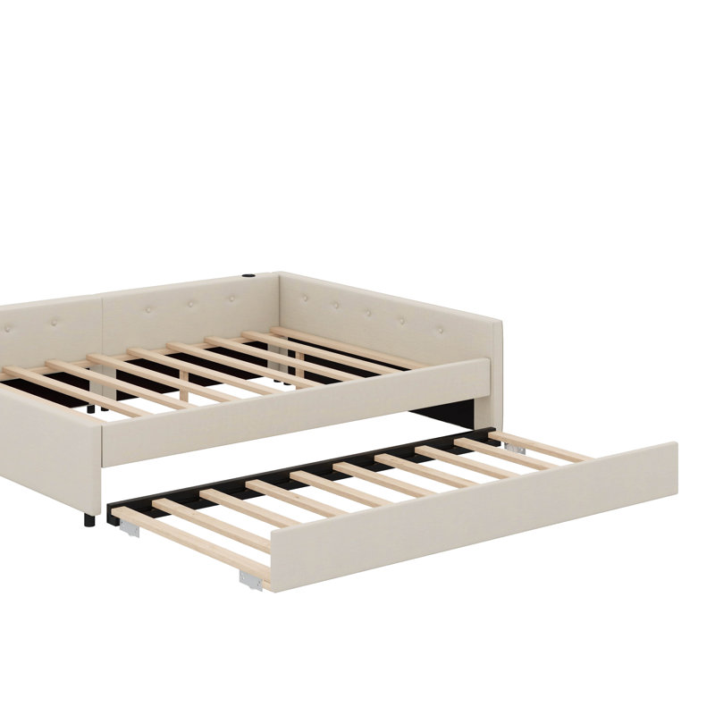  Lit plateforme tapissier avec port USB et gigogne, Grand lit