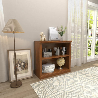 Bibliothèque de base à 2 niveaux, étagères de rangement en bois, bibliothèque rustique, vitrine robuste pour le salon, la bibliothèque, le bureau (chêne classique, 2 niveaux)
