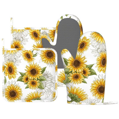 Ensemble de manchons de tournesol jaunes, porte-casseroles et gants de tournesol en silicone résistants à la chaleur