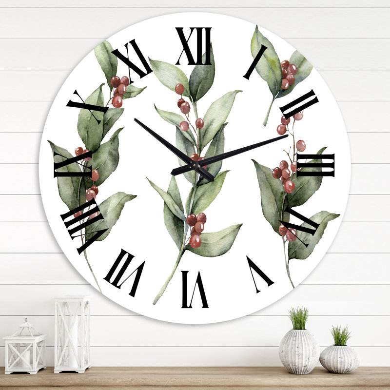 Horloge murale traditionnelle de Noël avec branches et Berrie rouge, Moyenne