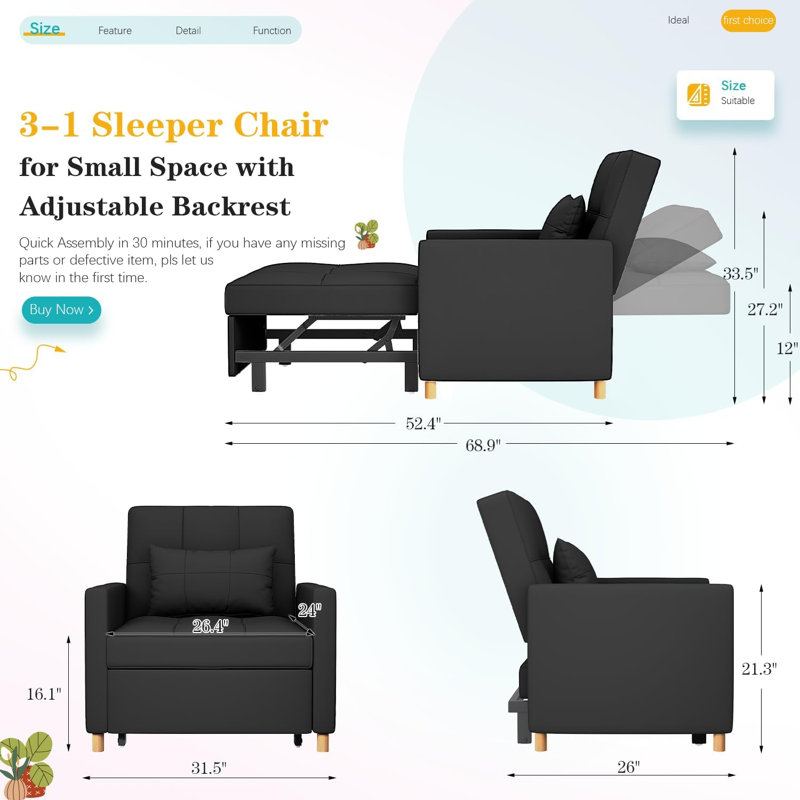 Upholstered Accent Chair, Black