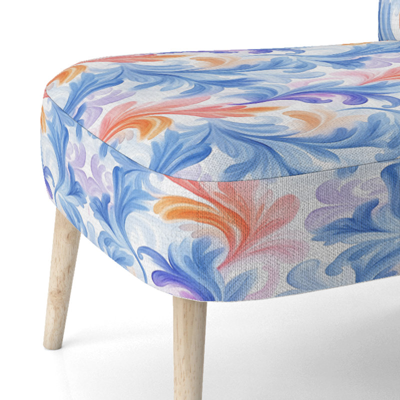 Chaise d'appoint en velours bleu avec motif cachemire et pétales bouclés, style campagne française