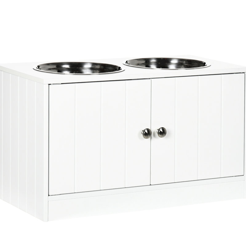 Grande armoire à nourriture surélevée pour chien - 44 litres, 9,5 po x 2,75 po, station d'alimentation blanche avec capacité de rangement, hauteur de 14 po