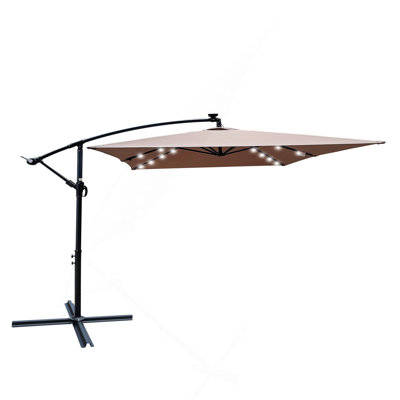 Rectangle 2X3m Outdoor Patio Umbrella Solar Powered LED Lighted Sun Shade Market Waterproof 6 Ribs Umbrella With Crank And Cross Base For Garden Deck Backyard Pool Shade Outside Deck Swimming Pool
