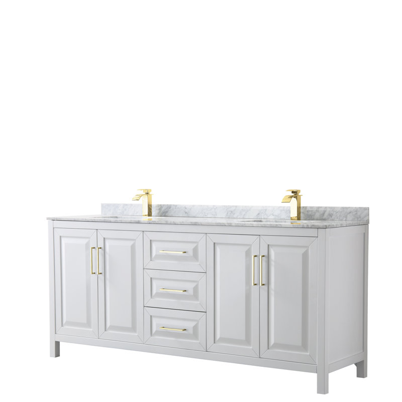 Daria 80'' W Double Vanity, Brushed Gold, White, Carrara Cultured Marble
