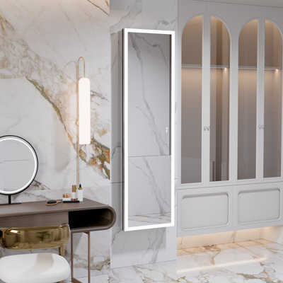20"W x 70"H Full-Length Lighted Frameless Single Door Medicine Cabinet LED Mirror Cabinet With Built-In Outlet & USB Smart Medicine Cabinet With Front&Backlit Lights Surface Mount Or Recessed