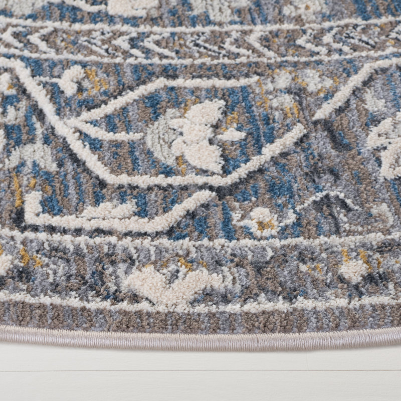Tapis oriental en polyester 1272 Clover, Rectangulaire 8 pi x 10 pi, Bleu